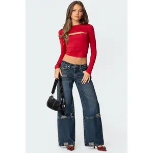 Slitted Distressed Low Rise Baggy Jeans