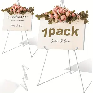Foldable Steel Metal Tripod Easel Stand,Adjustable 15in Compact Floor Display Holder,Lightweight 2.5lbs Sign Stand Holds Up to 8lbs,Max 63in Height Rack for Wedding Welcome Signs,Baby Shower Boards,Posters,Canvas Artwork