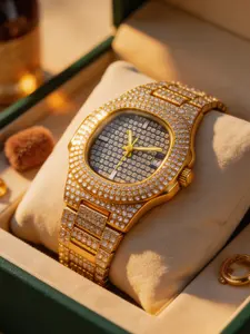 Ice Blue Full Diamond Nautilus Watch Strap, Classic Nautilus Design with Full Diamonds, High-End Gift Choice