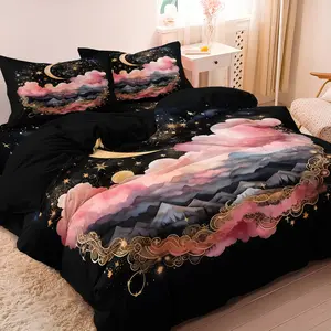 Moon Sun Starry Sky Bedding Cover Set (No Blanket Included), 3pcs Luxury Bedroom Bedding Set Included 1*Duvet Cover And 2*Pillowcases Soft Comfortable For Four-Season Home Dorm Decorative