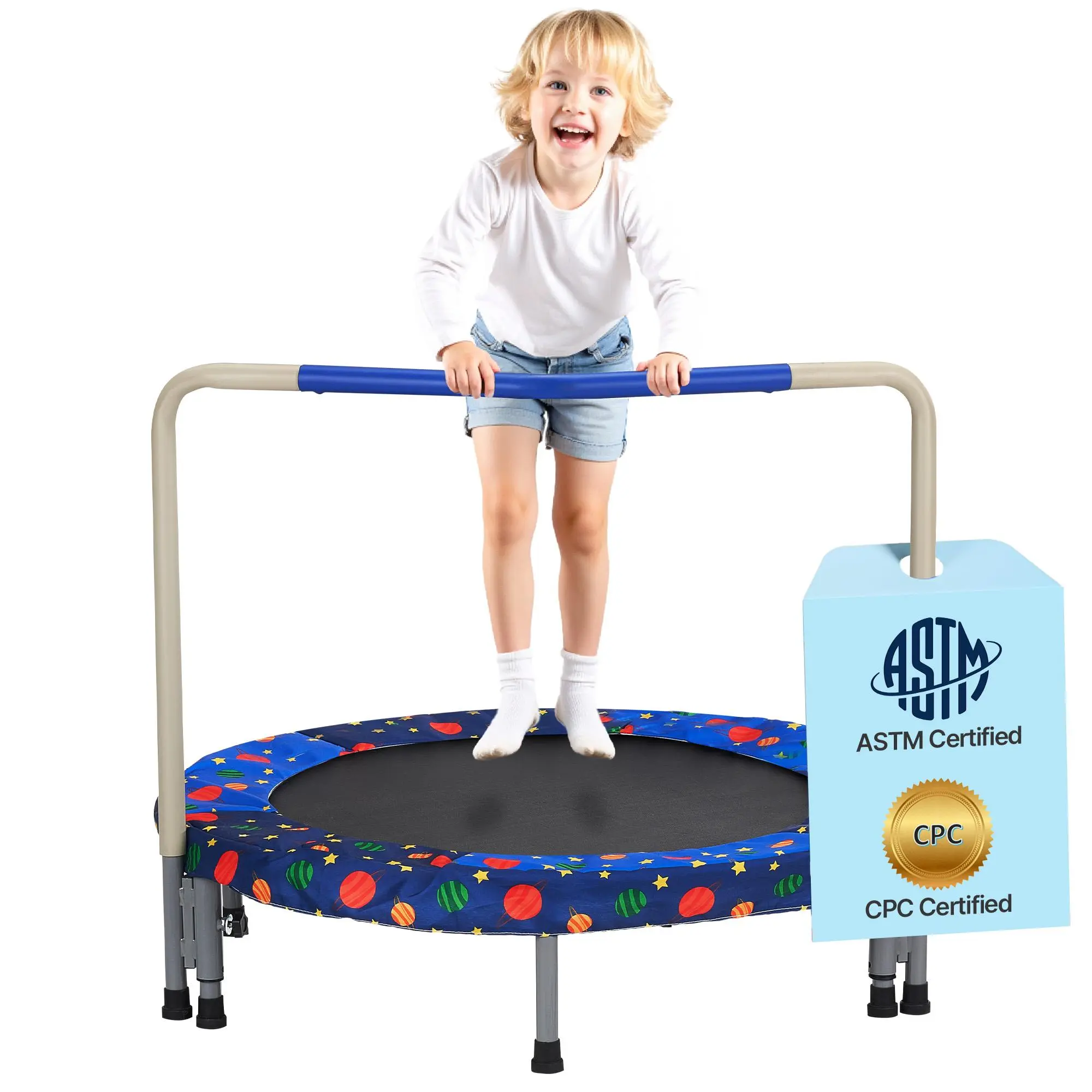 VEVOR 36" Kids Trampoline,  3FT Indoor Outdoor Trampoline, Foldable Mini Trampoline with Handle, Rebounder Trampoline for Toddlers, Birthday Gift for 3+ Years Children, Boys Girls for Fun, Bule