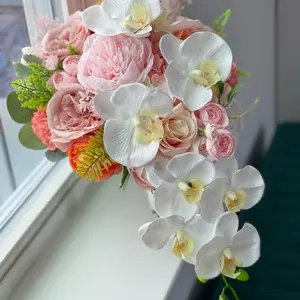 Romantic Blush & Peach Artificial Bridal Bouquet – Silk Roses, Peonies & Ranunculus – Wedding Keepsake Flowers