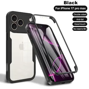 Black 360° Full Body Clear Case for iPhone 17 Pro Max - No Screen Protector Needed, Shockproof Double-Sided Protective Cover