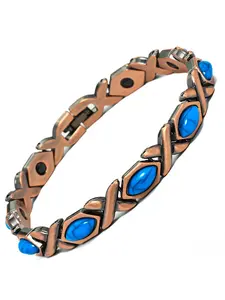 European and American fashion retro diamond turquoise antique red copper cross bracelet creative Gauss single row full magnet couple bracelet High Quality Bracelet