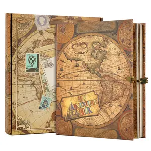 My Adventure Book 124 Pages 9.4x8.3 Inch Retro Embossed Letter Cover Scrapbook Photo Album Travel Diary Journal for Couples Anniversary Wedding Memory Book