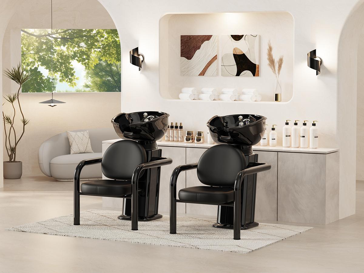 Baasha Professional Shampoo Chair and Bowl Set | Adjustable Hair Wash Station with Neckrest | Memory Foam Soft Cushion Head Spa Chair | All-In-One Accessories Included | Ergonomic & Modern Design Salon Equipment | Shipped in 2 Packages for Safety