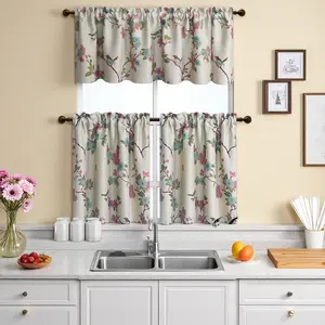 Magpie Floral Kitchen Curtain Set, includes two short curtains, suitable for decorating windows above the kitchen sink, can also be used in the bathroom and living room (2 valances (52"x18") or 2 curtains (30"x24"))