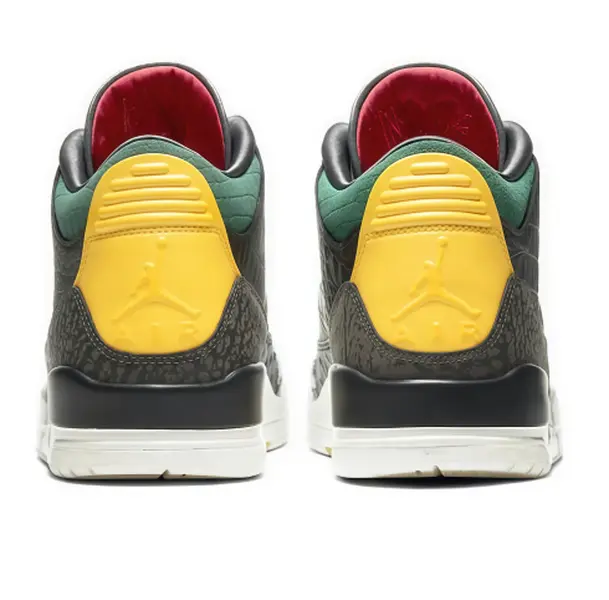 Unisex Air Jordan 3 Retro Mid Top Basketball Sneakers, Black Green Yellow Crackle Color Block Air Cushion Leather Casual Skate Shoes, Classic Non Slip Street Footwear For Men Women