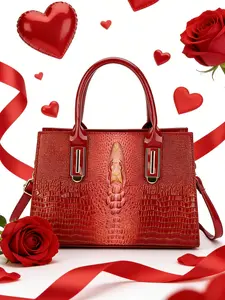Valentine's Day Luxury Crocodile Embossed Handbag, Fashion Crossbody Bag, Party, Daily Use, Date Night
