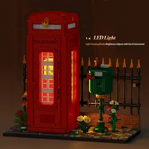 1707pcs British Retro Phone Booth Set with Exclusive LED Lights, Light Sensor Mode, Ideal Gift, Night Auto-Light Feature