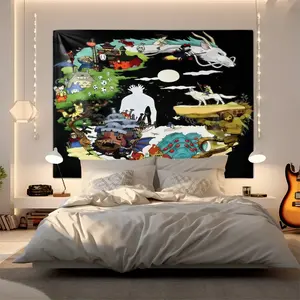 Hayao Miyazaki Anime Tapestry, Totoro & Spirited Away Print, Wall Hanging Decor, Tapestry Wall Mural, Home Bedroom Decor, Perfect Gift for Fans, Wall Tapestries