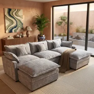 CAODOC 108” U Shaped Modular Sectional Sofa, Comfy Cloud 5 Seater with 2 Movable Ottomans, Deep Seat Chenille Couch for Living Room, Upgraded Back Support, Modern Comfy Design