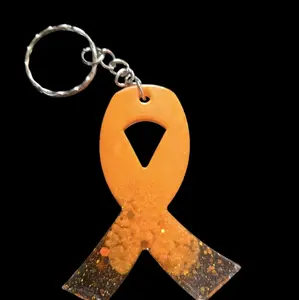 Multiple Sclerosis Awareness Ribbon Silver Keychain