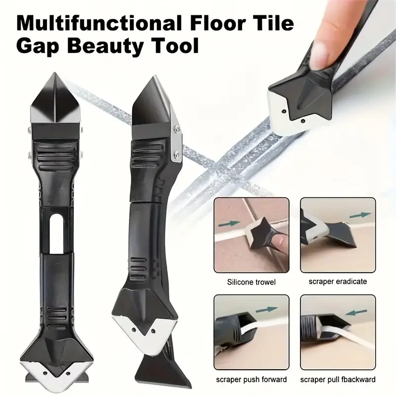 7-In-1 Scraper and Sealant Removal Tool Set, Grout Filler and Smoother, Kitchen Bathroom Living Room Floor Cleaning Kit