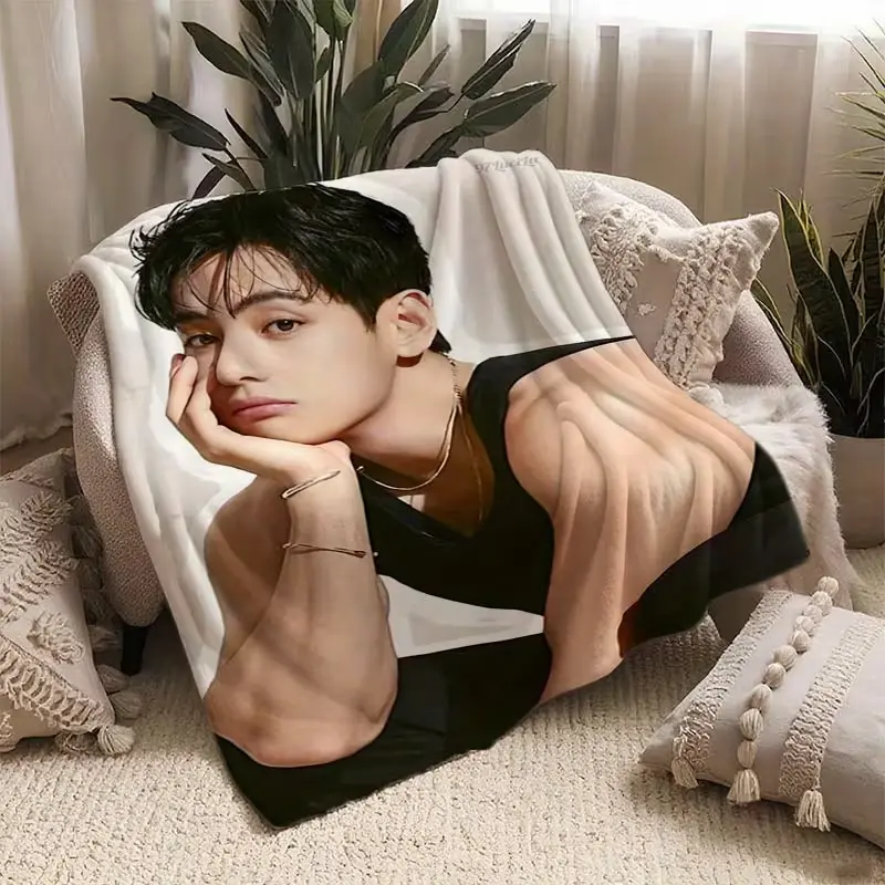 Soft Funny Throw Blanket K-Pop V Black Tank Top Portrait Printed Flannel Blanket in a Modern Style, Digitally Printed, Suitable for All Seasons, Perfect for Sofas, Offices, And Travel - an Ideal Gift for Valentine'S Day, Easter, Ramadan, St. Patrick'S Day