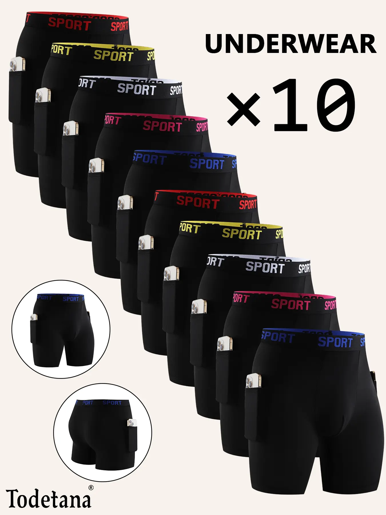 10 Packs Men'S Comfortable Slim Shaping Underwear - Breathable, Elastic, Quick Drying, Elastic Waistband, Suitable for Spring Sports, Sports, And Casual Wear - Long Boxer Underwear - Soft, Lightweight, And Moisture Absorbing