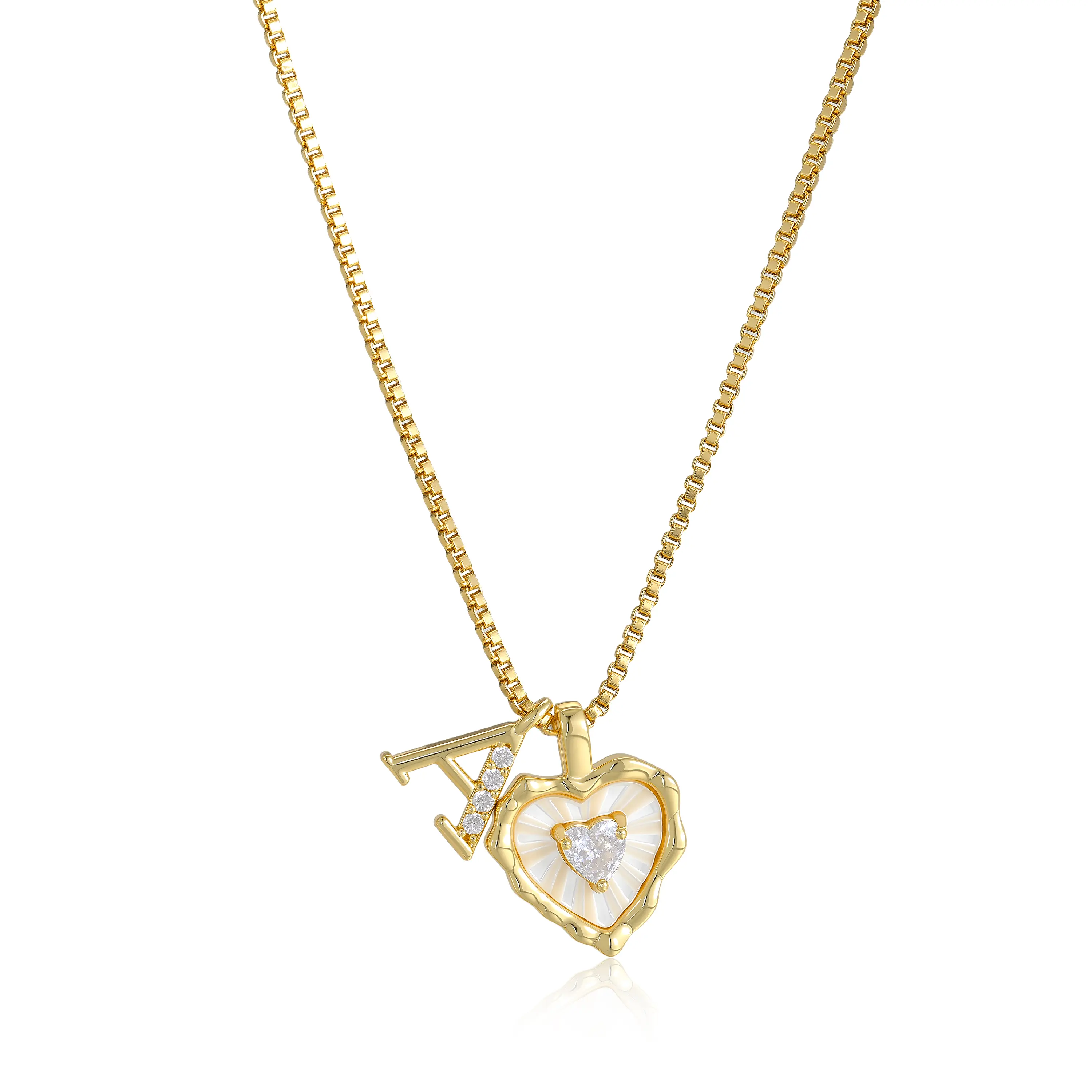 Tewiky 14K Gold Plated Letter Zircon Heart Shape Pendant Necklace for Women Trendy Letter Heart Necklace Valentines Gift tiktokshopbacktoschool