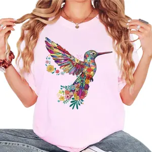 Floral Hummingbird Graphic T-Shirt for Bird Lovers | Spring Bird Art Tee | Animal Lover Gift | Unisex Cotton