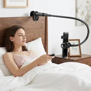 Gooseneck Kindle & Phone Holder with Page Turner Remote for Bed: Flexible Long Arm Clamp Mount for Hands-Free Reading, Bedside Desk Headboard Stand for 4.7-8.6" Devices