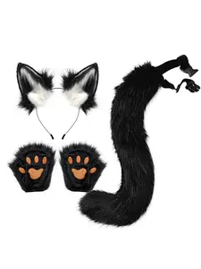 Plush Fox Ears Tail Paws Set, Anime Convention Cosplay Costume, Animal Ear Tail Kit, Halloween Party Props, Three-Piece Set