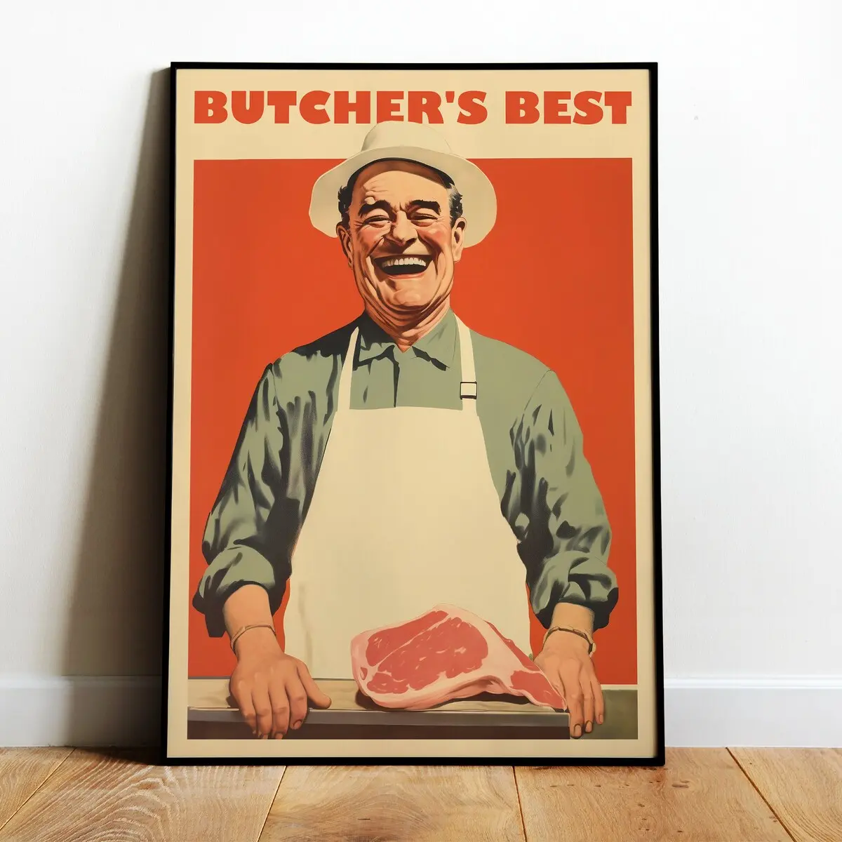 Retro Butcher Poster Kitchen Wall Art Dining Art Meat Print Vintage Cook Poster Steak House Decor Funny Prints Food Art Room Decor, Unframed