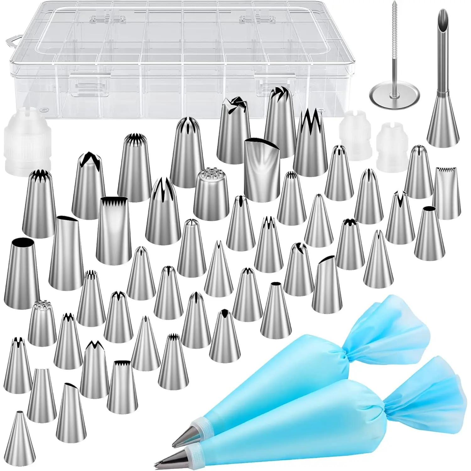 54Pcs Piping Bags and Tips Set with 13 Large Size Piping Tips, 35 Standard Size Icing Tips, 2 Reusable Pastry Bags 12 Inch, Cake Decorating Kit Supplies, Frosting Piping Kit for Cake, Cupcake - Home Improvement. Bakeware  Stainless Washable Silicone