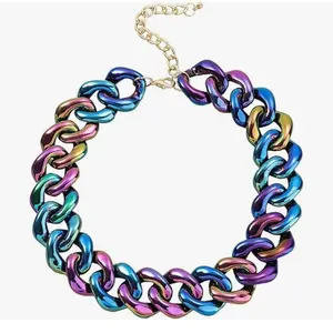Acrylic Colorful Rainbow Chunky Cuban Link Chain Statement Necklace