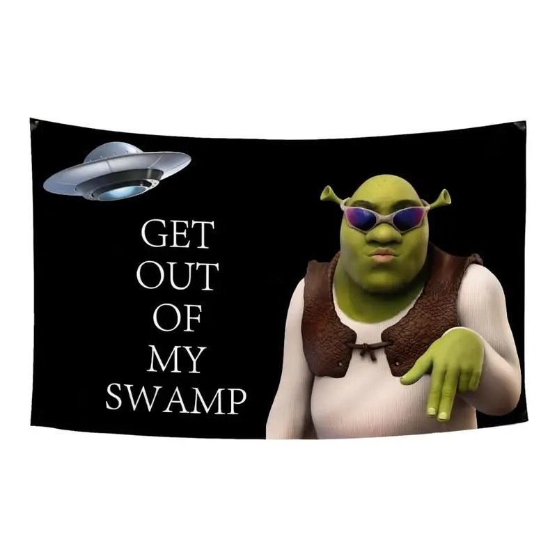 Fun Shrek Theme Polyester Fiber Wall Tapestry - 40x60 in Flag with "Get Out of My Swamp" Text, Garden Decoration for Home, Men's Room