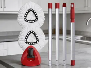 Spin mop replacement set for EasyWring mops, including refills, triangle cover and adjustable handle.