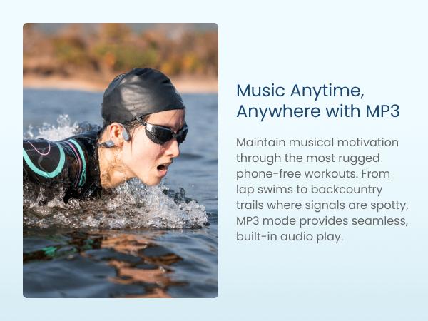 SHOKZ OpenSwim Pro - Open-Ear Bone Conduction Bluetooth Headphones & 32GB MP3 Player, IP68 Waterproof, Secure Fit for Workouts, Running and Swimming