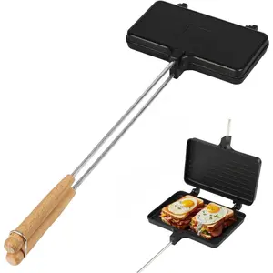 Double Pie Iron for Camping,Non-Stick Sandwich Maker with Removable Handles, Mountain Pie Maker, Easy-to-Clean for Toasted Pies, Grilled Sandwiches And Meats, for Campfire Cooking