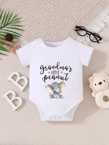 Newborn Summer Short Sleeve Triangle Shirt, Unisex Baby Clothes, Cute Elephant Heart Letter Print, Adorable One-Piece