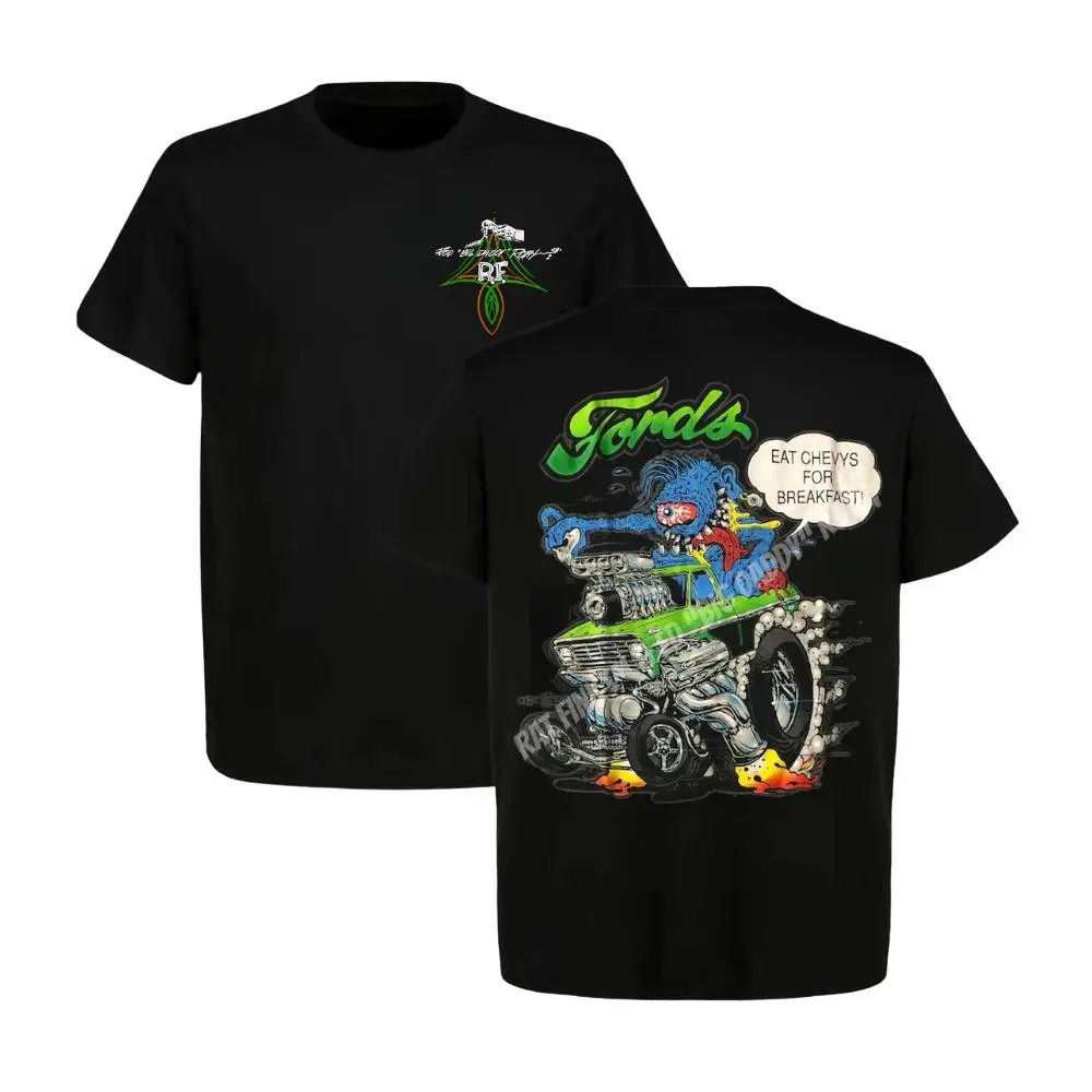 Official Rat Fink Fords Eat Chevys T-Shirt Ed Big Daddy Roth Men's Black Tee Size S-5XL Casual Classic