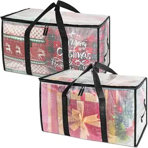 2-piece oversized moving bag with reinforced handle heavy-duty clothing storage bag moving supplies (transparent 2-piece set)