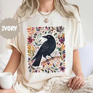 Vintage Raven Comfort Colors Shirt, Boho Crow Shirt, Cottagecore Shirt, Goblincore Shirt, Gothic T-Shirt, Witchy Shirt, Dark Academia Shirt