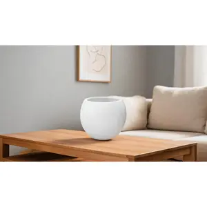 round indoor outdoor fiberstone planter, Fiberstone Round Planter (8.5" Pot Opening x 12..6" D x 9.8" H) Smooth Finishes, Lightweight, Durable, UV Resistant, Modern Minimalist Home Decor, Indoor Outdoor Plant Pot (S, White)