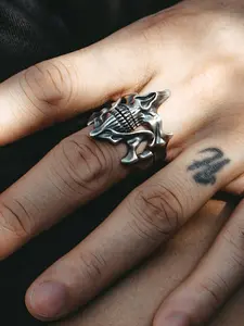 Men's Gothic Punk Skull Face Ring, Punk Style Ring, Unique Rings, Alloy Metal, Unisex Party Accessory, Halloween Gift, Daily Wear Decoration