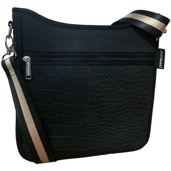 Black Croc-embossed Messenger Bag