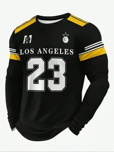 Men's Fashion 3D Print Long Sleeve T-Shirt, Jersey Tee, Round Neck Breathable Polyester Fabric, Casual Sporty Style