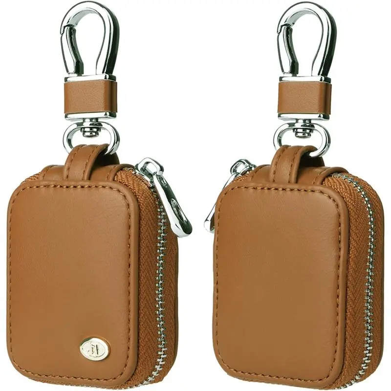 PU Leather Earbud Carrying Case With Keychain, Zipper Headphone Storage Pouch Compatible With AirPods 1/2/3/4/Pro 2, For Wireless Earphones Wired Headphones USB Cable, Brown 1 Pack