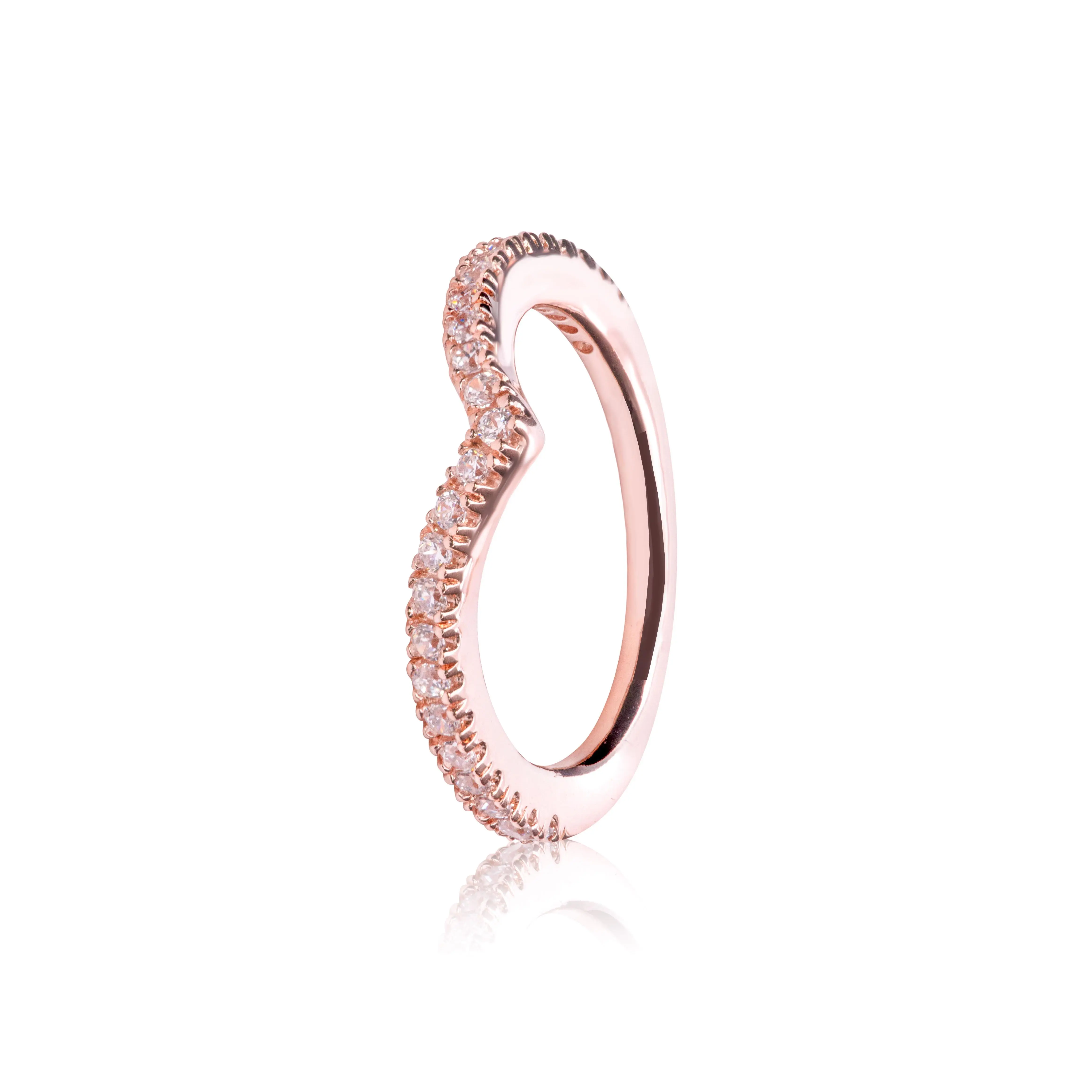 Pandora Rose Wishbone Ring for Women - Sparkling Cubic Zirconia, Stackable Statement Ring for Everyday Wear, Sizes 5–8.5, Rose Gold Tone, Delicate Adjustable-Look Design