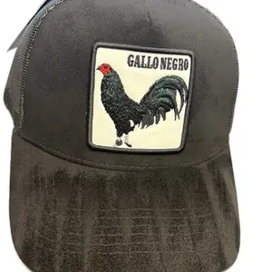Gallo Negro Brand Gorra mi ranchito Black Suede Trucker Hat with Rooster Patch Design for Everyday Use & Special Occasions