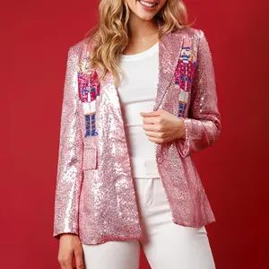 Women's Glitter Jacket Christmas Sequined Nutcracker Shiny Blazer Holiday Sparkly Coat Rave Outfits Party Coat