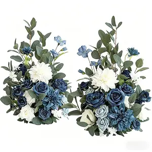 Blue Gradient Artificial Flower Set, Wedding Arch Background Decor, Realistic Rose Bouquet, Elegant Floral Arrangement
