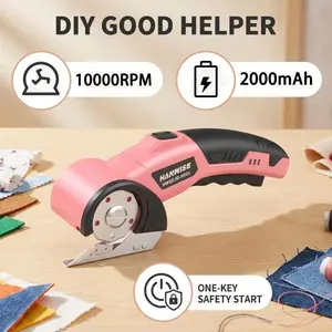 Hanwise Cordless Electric Scissors Fabric Cutter, One-Key Safety Portable Rotary Cutter For Cloth, Leather, Carpet, DIY Sewing Craft Cutting Tool