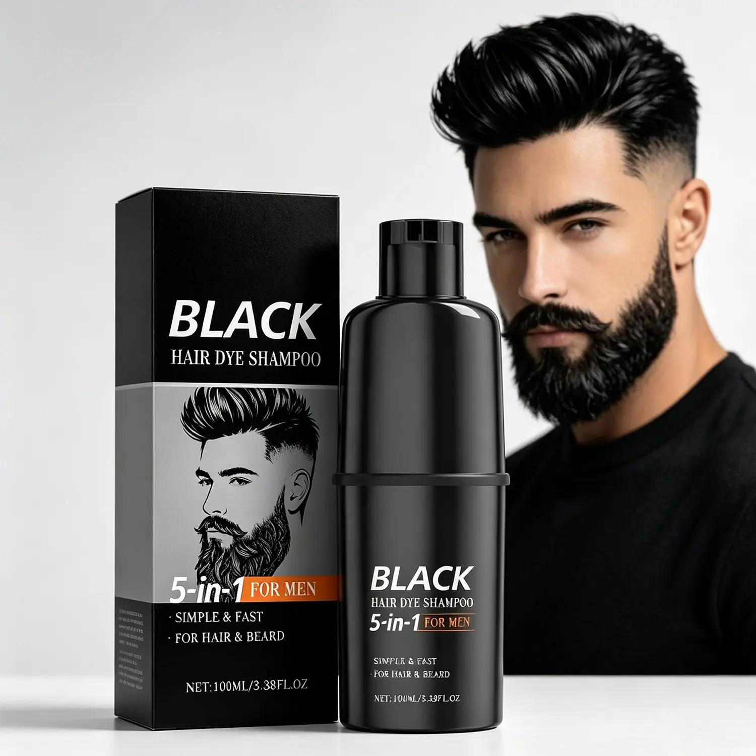 Black Hair Dye Shampoo 100ml Men's Hair Color Shampoo for Hair and Beard Easy At Home Black Tint Application Convenient Hair Grooming Care