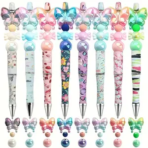 40-Piece Butterfly Beaded Pen Set, Includes 8 Ballpoint Pens, Handmade DIY Butterfly Beads, Unique Writing Tools, Perfect Gift for Artists