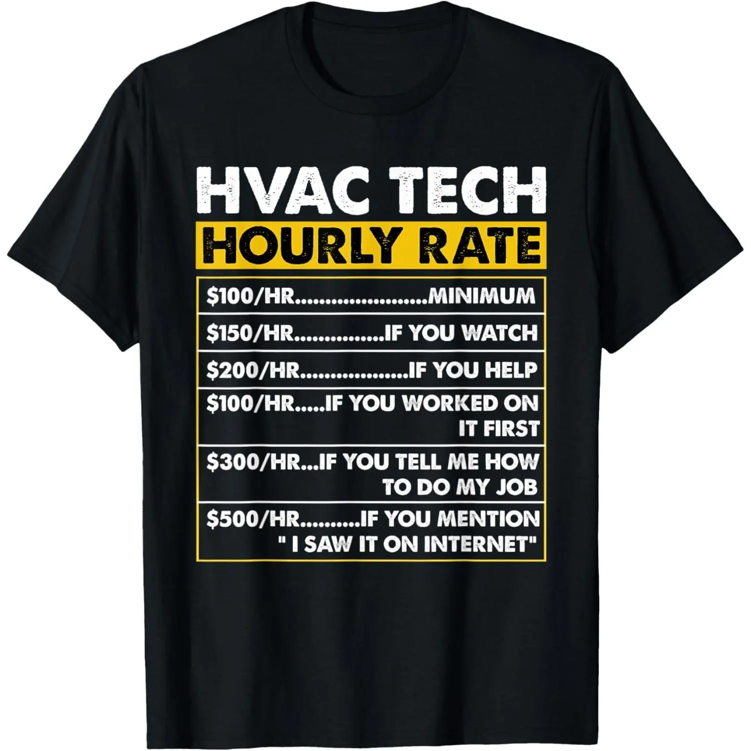 HVAC Tech Tools Funny Vintage HVAC Technician Hourly Rate T-Shirt,Made in USA