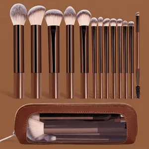 13PcsProfessional Makeup Brush Set With Bag, Cosmetic Brush Set, Metal Frame, Multiple Brushes Including Eyeshadow, Blush, Foundation, Perfect for Women & Girls
