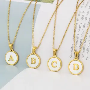 2pcs/ lot Minimalist Initial Enamel White A-Z Letter Necklace for Women Gold Color Alphabet Pendant Jewelry Girls Birthday Gifts Wholesale Elegant Design Versatile Accessory